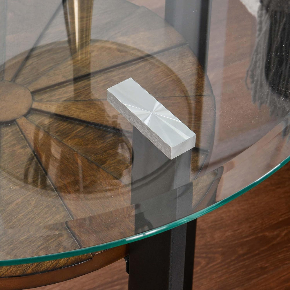 LEEMTORIG Round Glass End Table for Living Room, 23.8" Dia. x 24.4"...