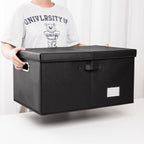 Collapsible Storage Box with Lid [1-Pack] Leather Fabric Foldable Storage Bin Organizer Container Basket Cube with Cover for Home Bedroom Closet Office Nursery Black (22.8X15.7X11.8)