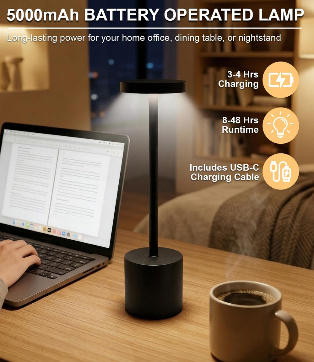 Cordless Table Lamp Set of 2, Rechargeable 5000mAh Battery Operated Outdoor T...