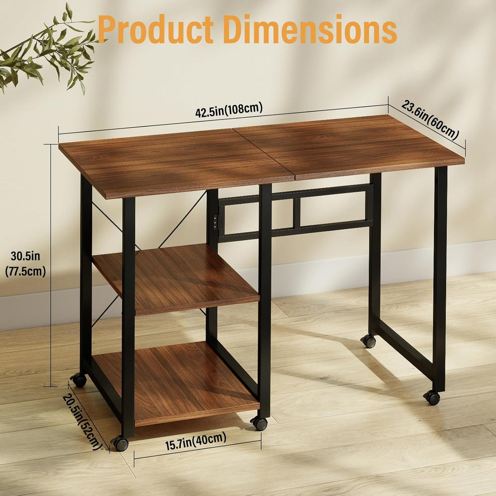 Funecy Folding Desk with Storage Shelf, Writing Office Computer Desk, 42.5 In...