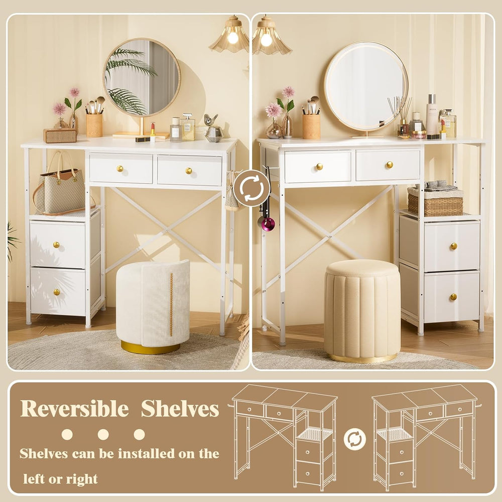 3IngSeagulls White Vanity Desk Without Mirror, Small Makeup Desk with 4 Fabri...
