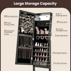Giantex Standing Jewelry Armoire with Lighted Full Length Mirror, Lockable Jewelry Cabinet Organizer with 20 LED Lights, Adjustable Tilt, Large Storage for Earrings, Rings, Necklaces, Black