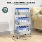 EAGMAK 3 Tier Utility Rolling Cart, Metal Storage Cart with Handle and Lockable Wheels, Multifunctional Storage Organizer Trolley with Mesh Baskets for Kitchen, Living Room, Office, Garage (Grey)