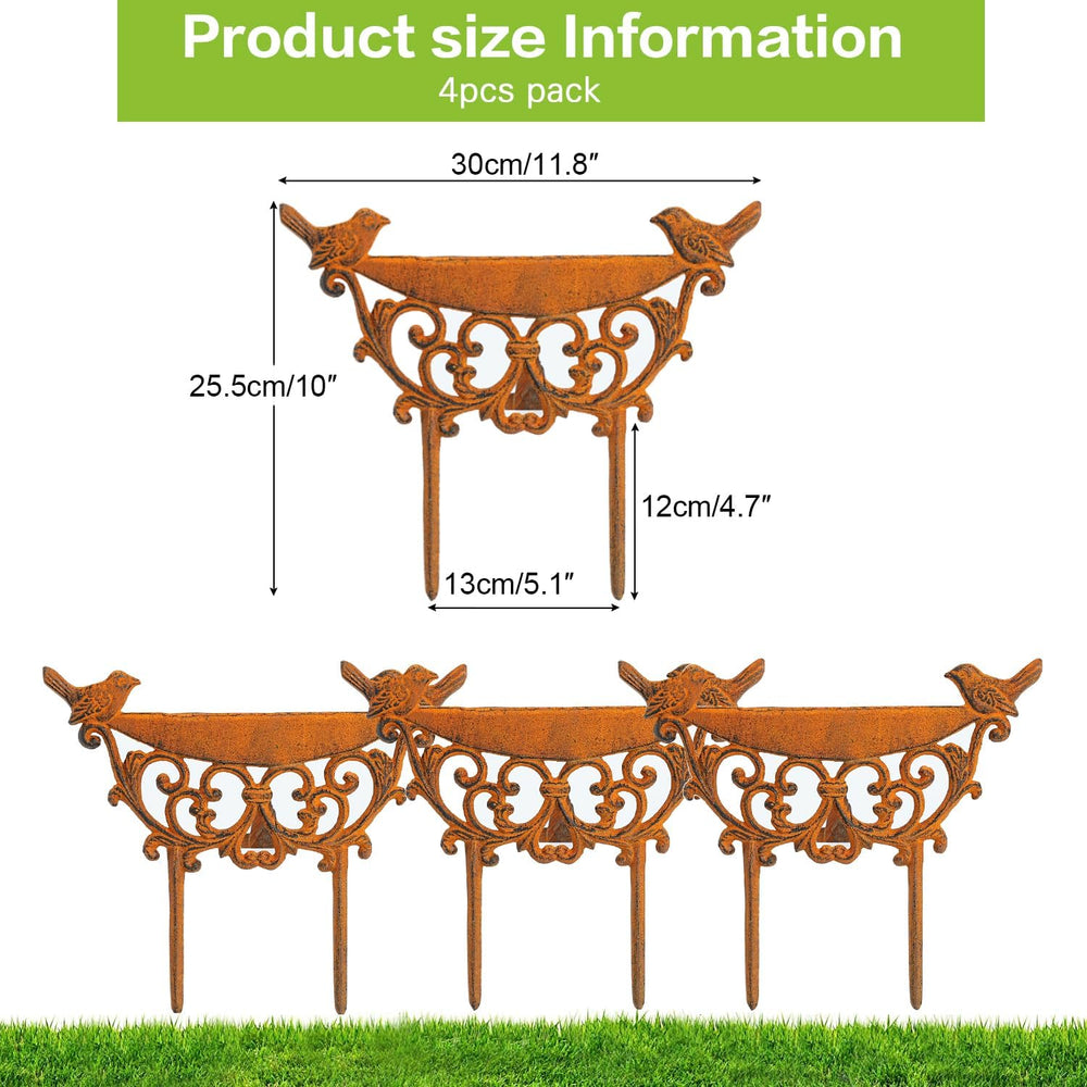 Sungmor Cast Iron Garden Edging 9.9" Tall 4 Pack Rustic Bird Design Fence