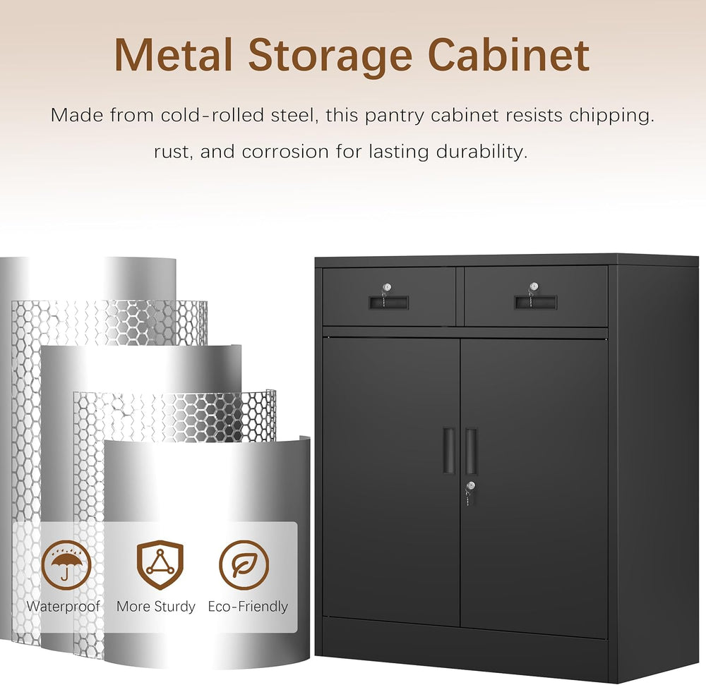 Locking Storage Cabinet, 36" H Metal Storage Cabinet, Metal Garage Stora...
