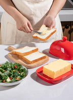 Sweejar Ceramic Butter Dish with Lid for Countertop,Porcelain Butter Keeper with Knob Handle,Butter Container for East/West Coast Butter, 7.3*4.1 inches (Red)