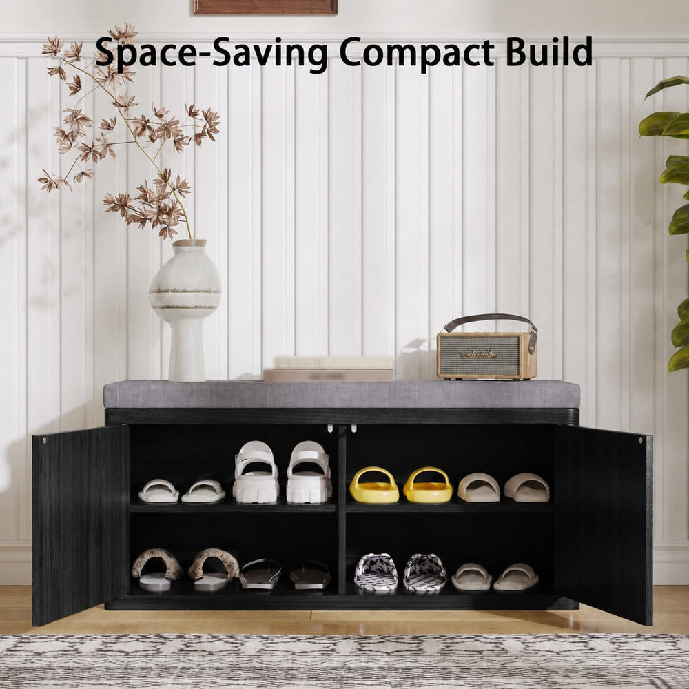 Entryway Shoe Storage Bench with 2" Cushion, 37.4" Small Bench with...
