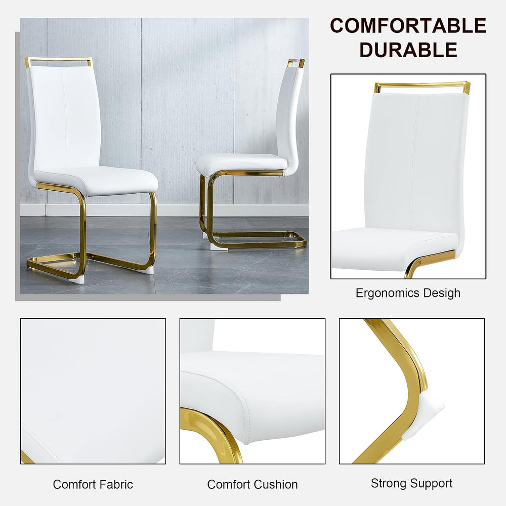 Modern Dining Table Set for 6, 55" White Dining Table Set with 6 Faux Le...