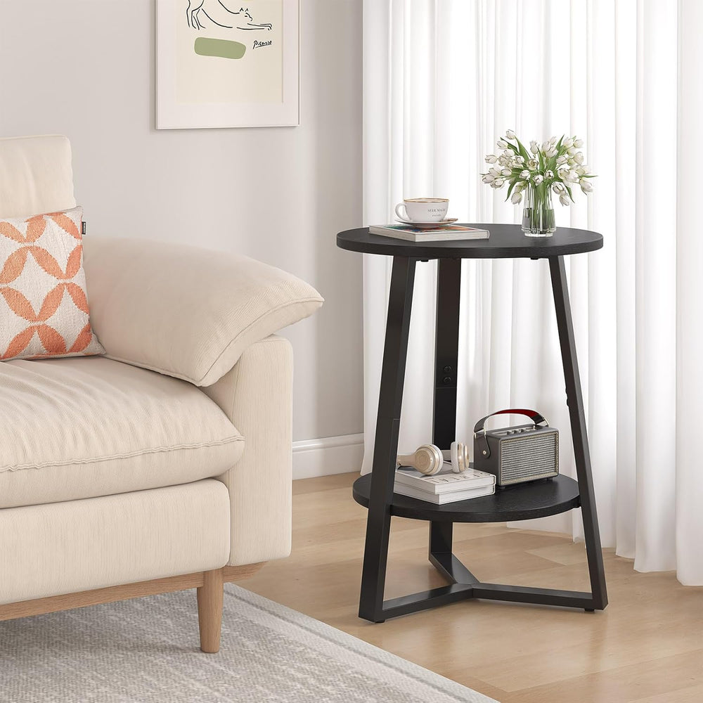 sthmec Small Round End Table, 2 Tier Side Table with Storage Shlef,Coffee Tab...
