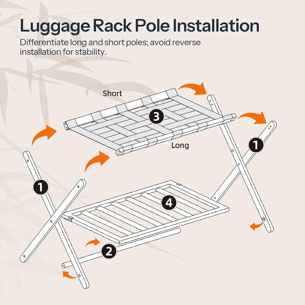 HOOBRO Luggage Rack, Folding Luggage Holder, Bamboo Suitcase Stand for Guest Room, with Nylon Strap Support Shelf, Holds up to 110 lb, for Hotel, Bedroom, Brown BR19XL01