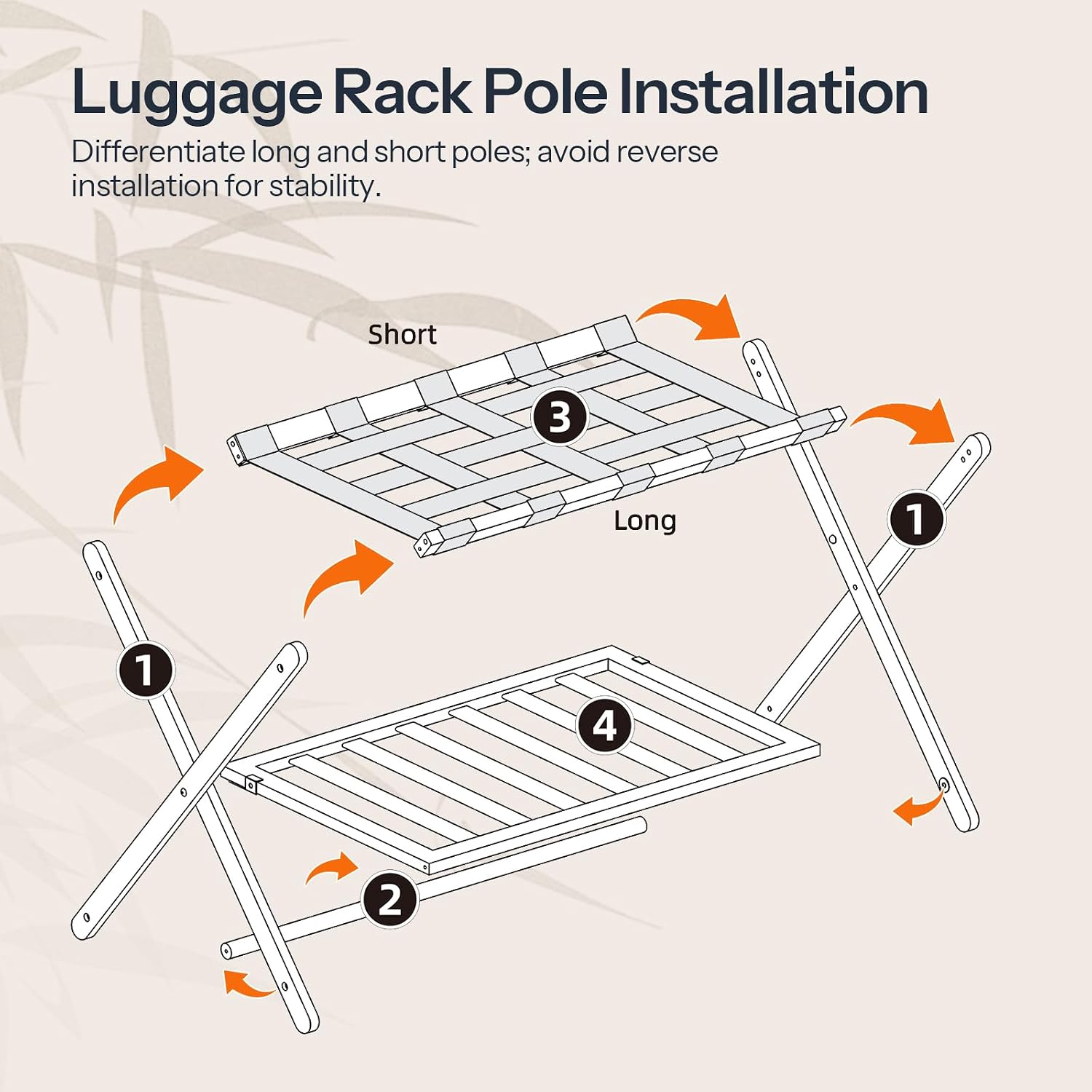 HOOBRO Luggage Rack, Folding Luggage Holder, Bamboo Suitcase Stand for Guest Room, with Nylon Strap Support Shelf, Holds up to 110 lb, for Hotel, Bedroom, Brown BR19XL01