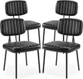 Sweetcrispy Dining Chairs Set of 4, Upholstered Mid Century Modern Kitchen Accent Chairs with Faux Leather Cushion Seat & Metal Legs for Home Office, Living Room - Black