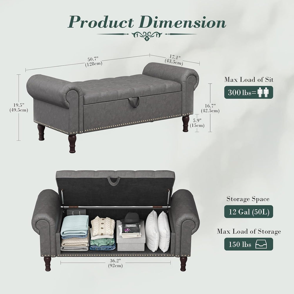Apicizon 51” Bench with Storage, Upholstered Tufted Button Bedroom Bench with...