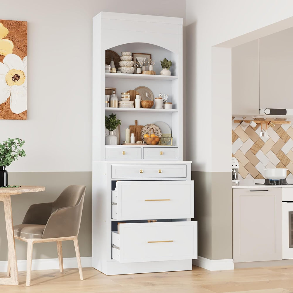 Modern 83.7inch High Kitchen Pantry, Freestanding Tall Kitchen Hutch with Fau...
