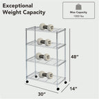 Displays By Jack 4 Tier Wire Shelving Unit Storage Rack, Metal Heavy Duty Utility Organization Units for Products Plant Standing Shelf, Pantry, Garage, Shelf Stand, Black, 14" W x 30" L X 48" H