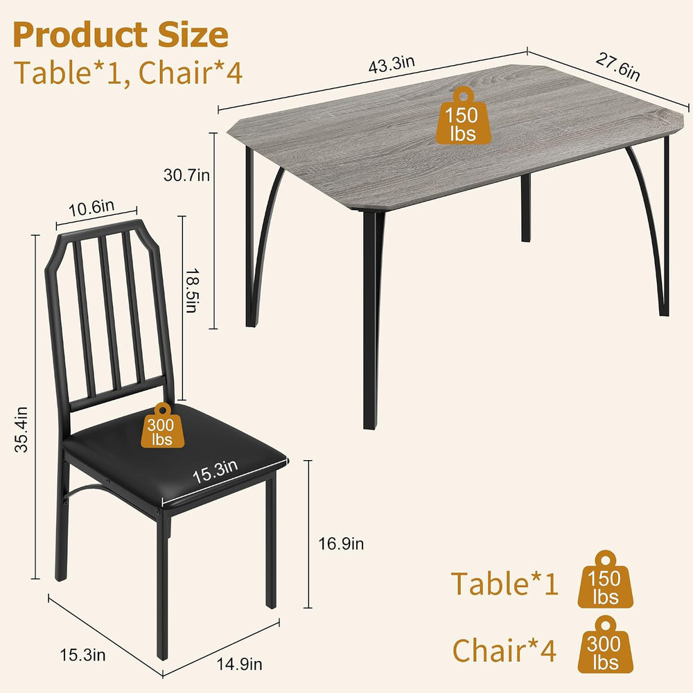 GAOMON 5-Piece Dining Table Set for 4, Modern Kitchen Table with Chamfered De...