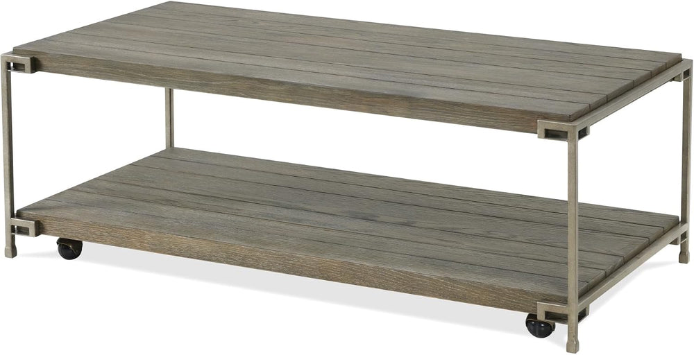 3-Piece Metal Frame Wood Coffee Table Set with Chairside Tables | Aged graphi...