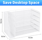 OPNICE 5-Tier Paper Organizer with Magazine Holder, Desk Organizers and Accessories, Office Desk Accessories & Workspace Organizers, Desktop File Organizer for Office Supplies Storage, White