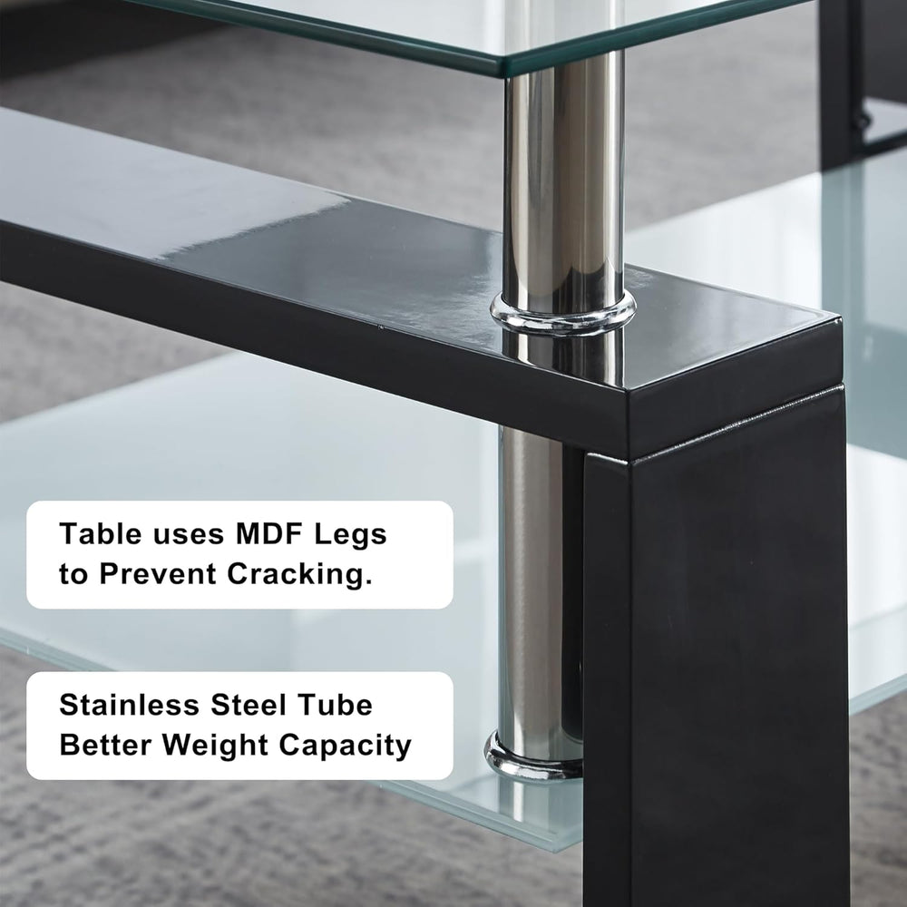 Square Glass End Table,2-Tier Tempered Glass Modern Living Room Side Table wi...
