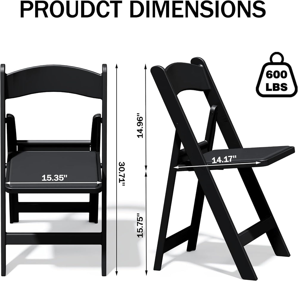 Resin Folding Chairs with Cushion for Wedding, Party, 4 Pack, 660lbs | Black ...