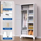 Metal Armoire Wardrobe Closet, 71" Clothing Storage Cabinets with 2 Doors & 3 Adjustable Shelves, White Wardrobe Cabinet with Hanging Rod for Bedroom, Gym