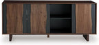 Signature Design by Ashley Welby Casual Soft-Close Accent Cabinet with Shelves and Wire Management, Dark Brown & Black