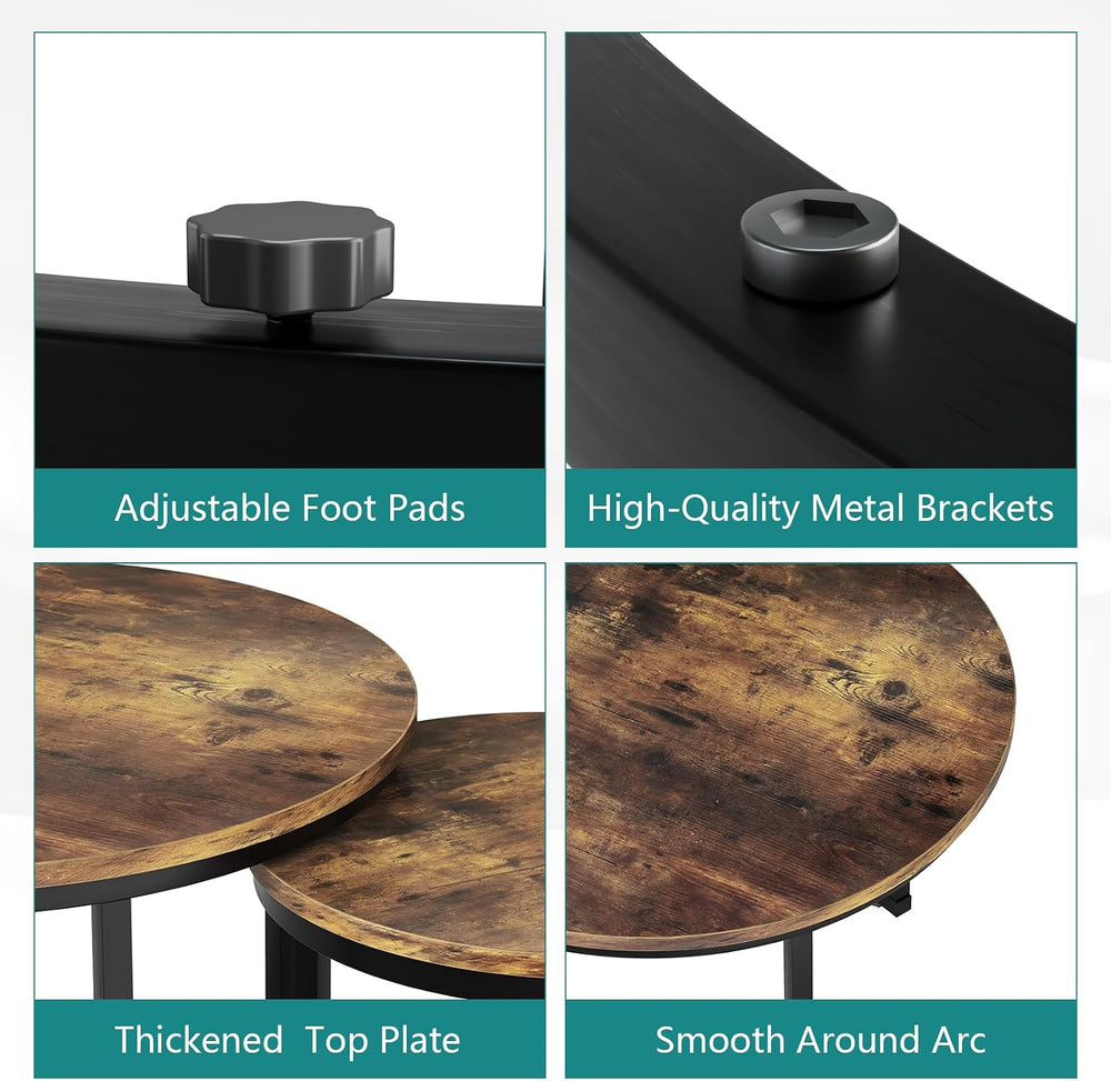 Smuxee Nesting Coffee Table Set of 2, 23.6" Round Coffee Table Rustic Wo...