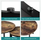 Smuxee Nesting Coffee Table Set of 2, 23.6" Round Coffee Table Rustic Wood Top with Adjustable Non-Slip Feet, Industrial End Table Side Tables for Living Room Bedroom Balcony Yard