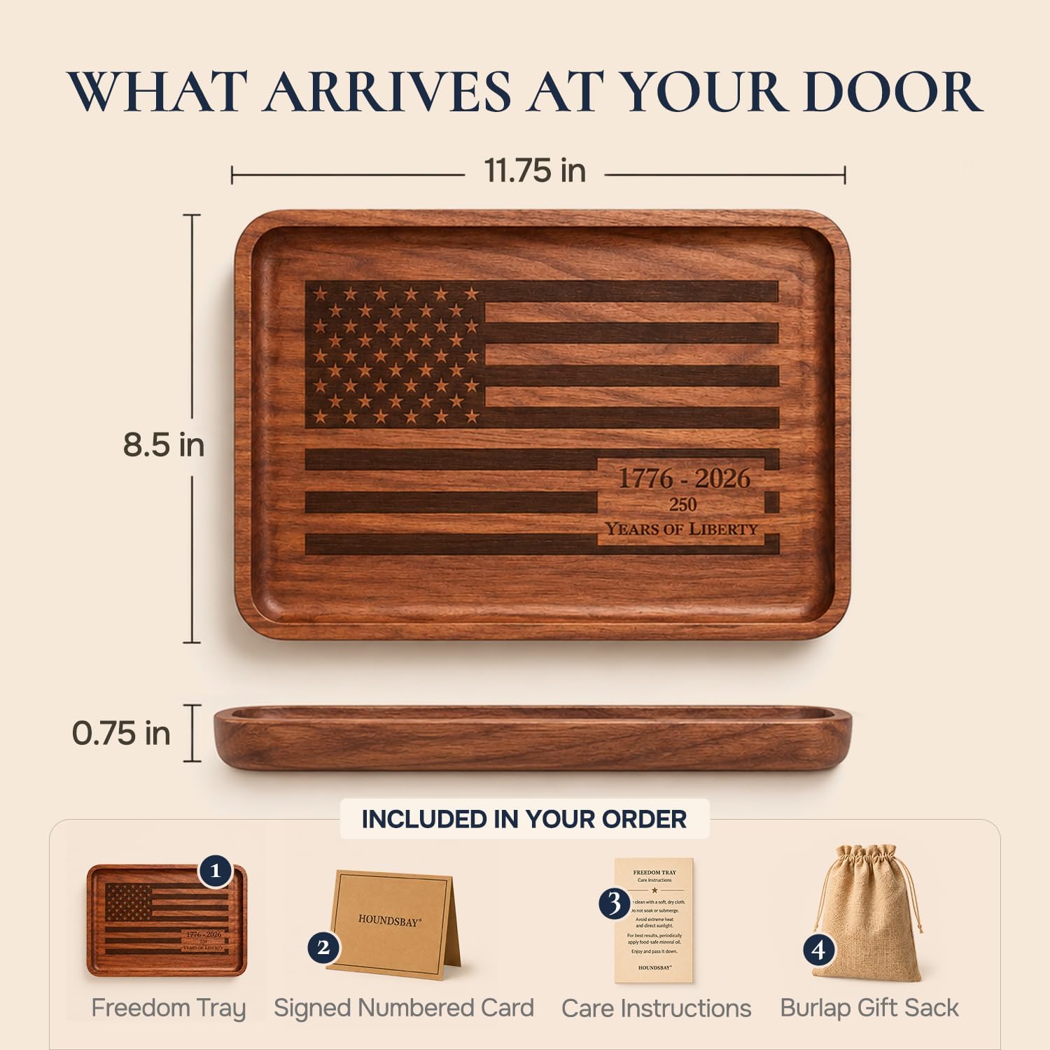 HOUNDSBAY Freedom Tray - Solid Walnut Valet Tray, Limited Edition 1/250