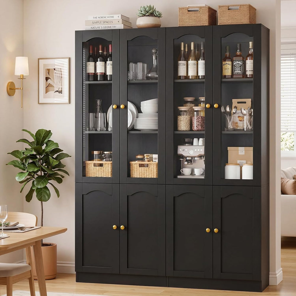Cyclysio 80" Tall Pantry Cabinet with 8 Doors, Black Kitchen Pantry Stor...