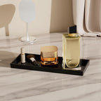 Vanity and Bathroom Tray, 11.8" ABS Countertop Organizer,Waterproof Vanity Tray for Toilet Tank,Perfume,Soap,Keys,Bathroom Accessories,Kitchen and Bath Trays,Non Slip Small Trays,Black,2 Pack