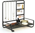Jewelry Holder, Jewelry Organizer Display Holder with Metal Frame, Jewlery Stand with Metal Frame and Wooden Base, Display With Storage Bottom Plate for Earrings for Necklace Bracelet Earring Ring