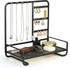Jewelry Holder, Jewelry Organizer Display Holder with Metal Frame, Jewlery Stand with Metal Frame and Wooden Base, Display With Storage Bottom Plate for Earrings for Necklace Bracelet Earring Ring