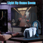 Gamer Gifts Light Up Controller Holder & Headphone Stand with Neon Light, Stylish Gaming Accessories Setup Controller Stand Headset Stands, Unique Gifts for Gamers to Organize Gaming Equipment