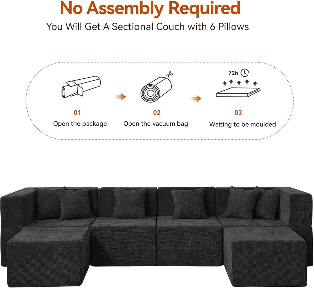 MONVANE 130'' Modular Sectional Cloud Couch for Living Room, 6 Seater...