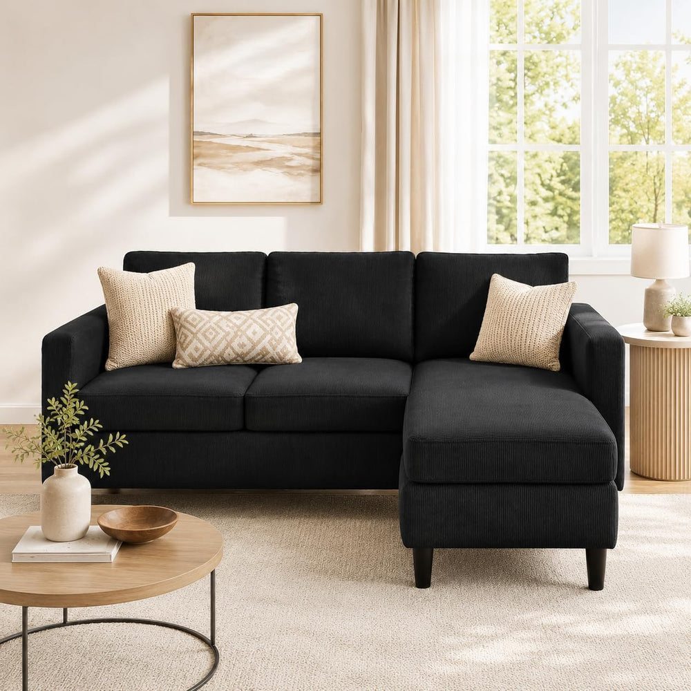 Nuturelly 73.6" L-Shaped Small Sectional Sofa with Ottoman, Black | Tool...