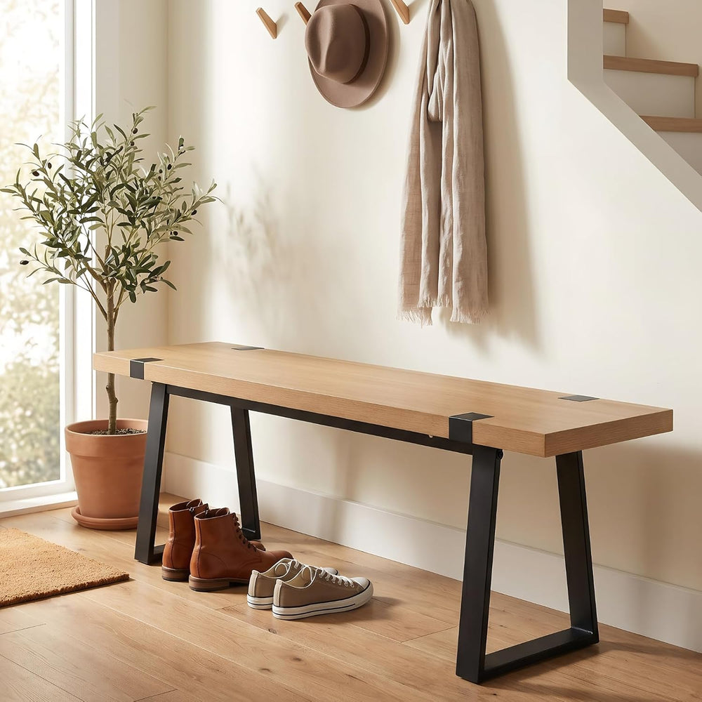 HNY 60" Entryway Bench Wood Dining Bench Bedroom Bench Modern Minimalist...