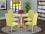 East West Furniture DLEN5-OAK-07 5 Piece Kitchen Table & Chairs Set Includes a Round Dining Table with Dropleaf and 4 Limelight Linen Fabric Parson Dining Chairs, 42x42 Inch, Oak