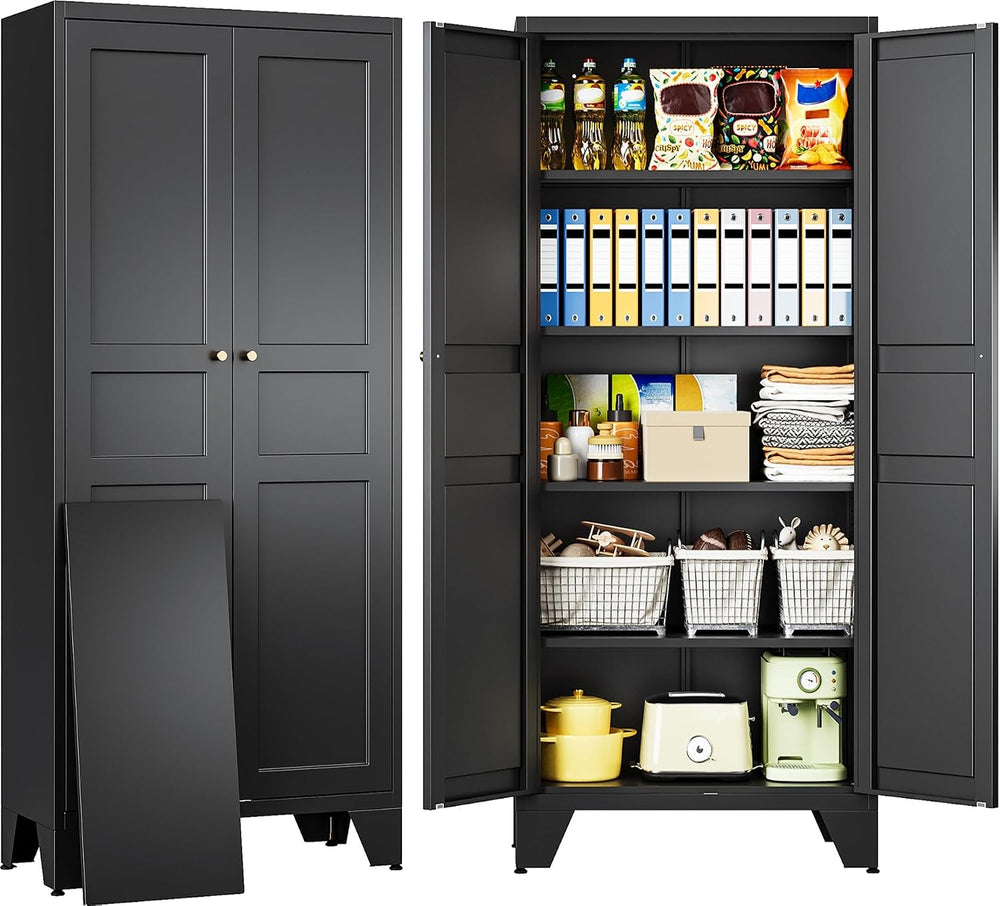 SISESOL Metal Storage Cabinet with Doors and Shelves,Black Storage Cabinet wi...
