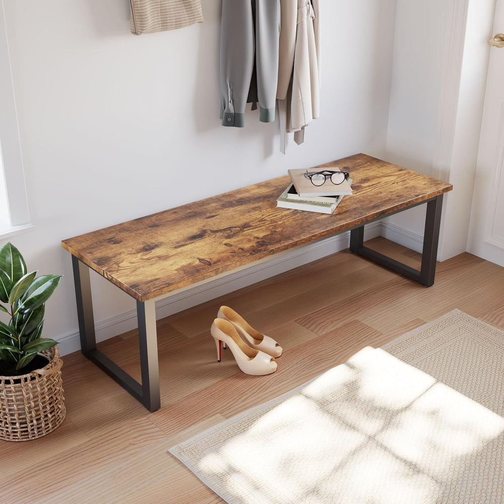 HIPIHOM 43.3" Industrial Bench Set of 2 Antique Wood & Metal | Rusti...