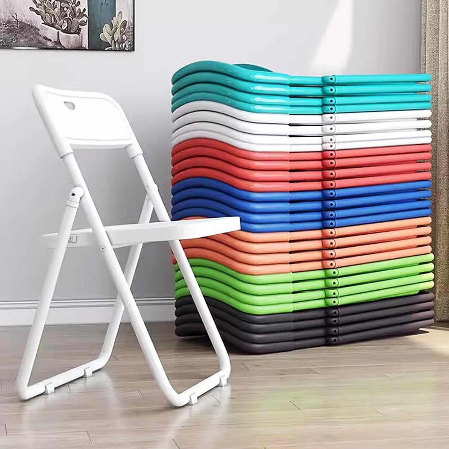 Plastic Folding Chair, Indoor Outdoor Portable Stackable Commercial Seat with Steel Frame 200lb.(Orange)