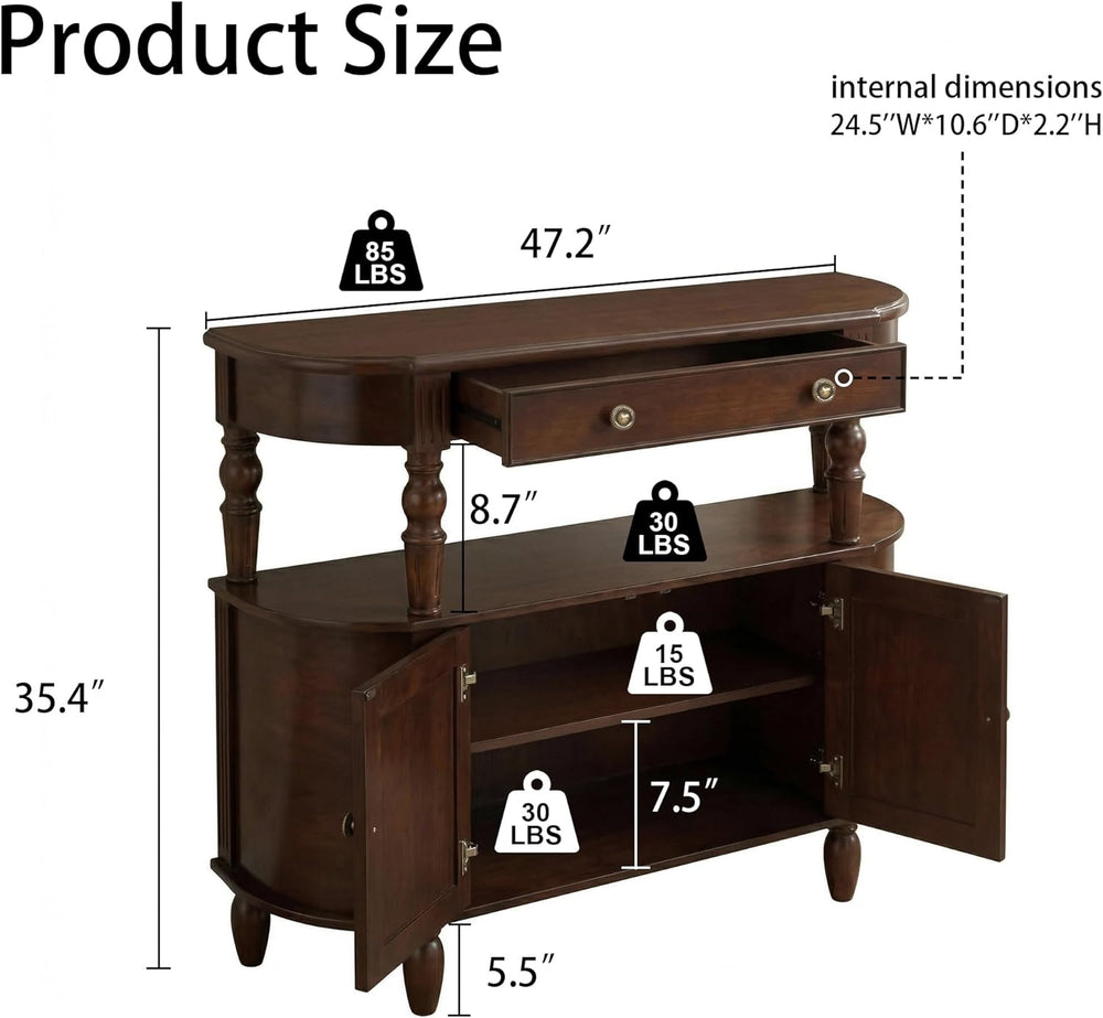 Curved Console Table with Solid Wood Legs, 47" Half Moon Sofa Table with...