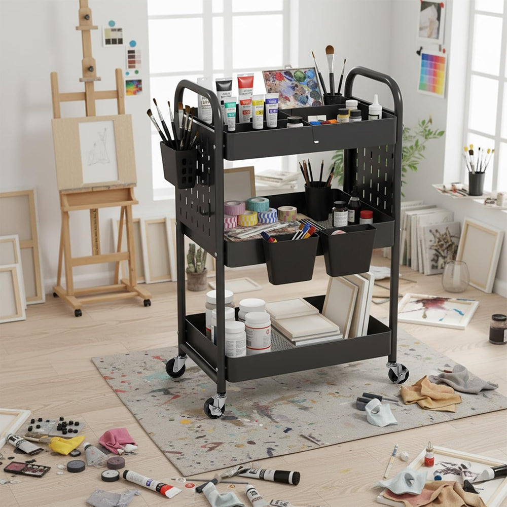 danpinera Craft Cart, Black Rolling Cart with Retractable Dividers & DIY ...