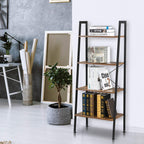 VINGLI Ladder Shelf 4-Tier Industrial Bookcase Free Standing Ladder Bookshelf with Metal Frame and Rustic Wood Plant Storage Shelf for Office, Living Room, Kitchen, Bedroom, Bathroom