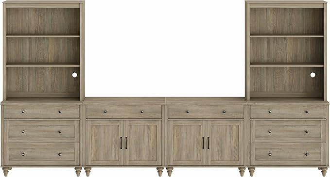WAMPAT Entertainment Center with Bookshelves for TVs up to 75", Farmhouse Wall Unit TV Stand with Doors & Drawer, Media Console Table for Living Room, Bedroom & Home Theater, Wash Grey