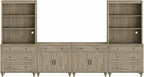 WAMPAT Entertainment Center with Bookshelves for TVs up to 75", Farmhouse Wall Unit TV Stand with Doors & Drawer, Media Console Table for Living Room, Bedroom & Home Theater, Wash Grey