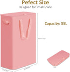 efluky Slim Laundry Basket with Lid, Narrow Laundry Hamper with Handles, Collapsible Dirty Clothes Hamper, Tall Laundry Bin for Laundry Room, Dorm and Bedroom, 55L Pink