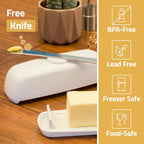 Butter Hub Butter Dish with Lid and Knife, Magnetic Butter Keeper, Easy Scoop, No Mess Lid, Plastic, Dishwasher Safe (Clear)