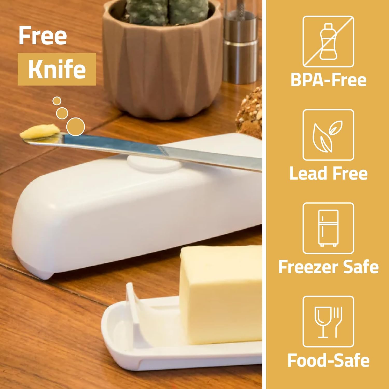 Butter Hub Butter Dish with Lid and Knife, Magnetic Butter Keeper, Easy Scoop, No Mess Lid, Plastic, Dishwasher Safe (Clear)