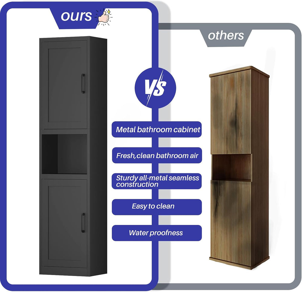 67" Tall Narrow Bathroom Storage Cabinet, Slim Metal Cabinet with Doors ...